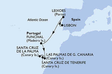 Portugalsko, Španělsko z Lisabonu na lodi MSC Musica Portugalsko, Španělsko z Lisabonu na lodi MSC Musica