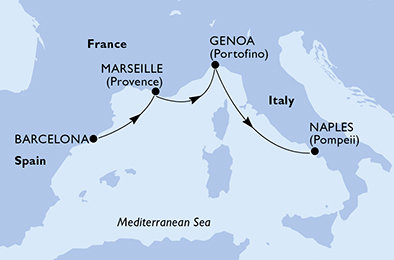 Španělsko, Francie, Itálie z Barcelony na lodi MSC Euribia