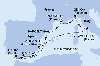 Itálie, Francie, Španělsko z Civitavecchia na lodi MSC Magnifica