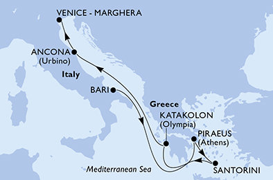 Itálie, Řecko z Bari na lodi MSC Lirica