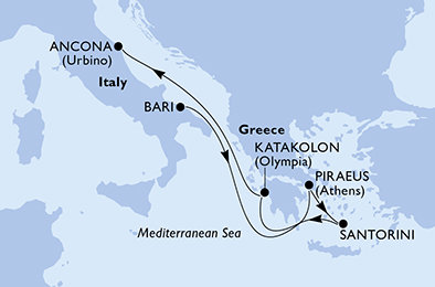 Itálie, Řecko z Bari na lodi MSC Lirica