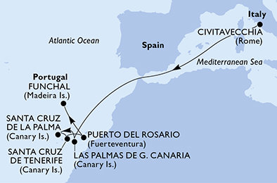 Itálie, Španělsko, Portugalsko z Civitavecchia na lodi MSC Fantasia