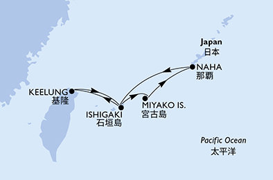 Tchaj-wan, Japonsko z Keelungu (Taipeje) na lodi MSC Bellissima
