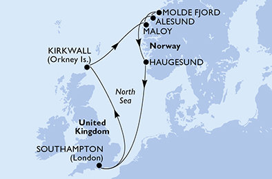 Velká Británie, Norsko ze Southamptonu na lodi MSC Meraviglia