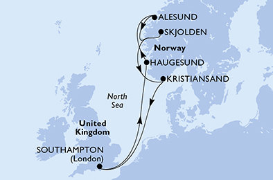 Velká Británie, Norsko ze Southamptonu na lodi MSC Meraviglia