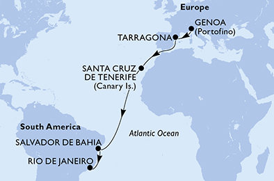 Itálie, Španělsko, Brazílie z Janova na lodi MSC Divina