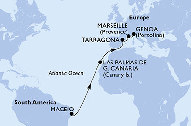 Brazílie, Španělsko, Francie, Itálie z Maceia na lodi MSC Musica Brazílie, Španělsko, Francie, Itálie z Maceia na lodi MSC Musica