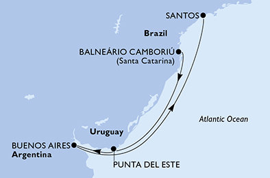 Brazílie, Uruguay, Argentina z Camboriu na lodi MSC Divina