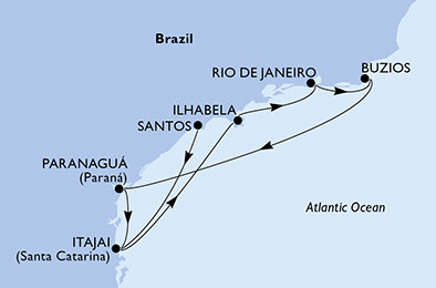 Brazílie ze Santosu na lodi MSC Lirica Brazílie ze Santosu na lodi MSC Lirica