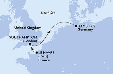 Francie, Velká Británie, Německo z Le Havru na lodi MSC Preziosa
