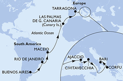 Argentina, Brazílie, Španělsko, Francie, Itálie, Řecko z Buenos Aires na lodi MSC Splendida Argentina, Brazílie, Španělsko, Francie, Itálie, Řecko z Buenos Aires na lodi MSC Splendida