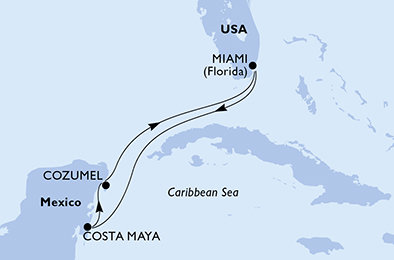 USA, Mexiko z Miami na lodi MSC Seaside