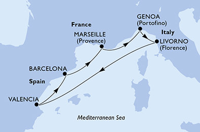 Španělsko, Francie, Itálie z Valencie na lodi MSC Sinfonia
