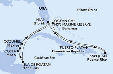 USA, Dominikánská republika, Bahamy, Honduras, Mexiko z Miami na lodi MSC World America