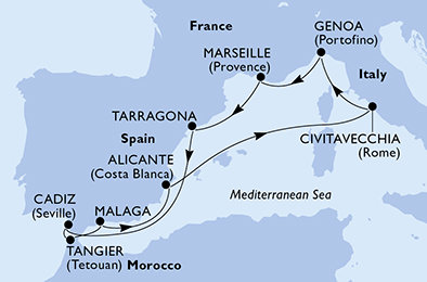 Itálie, Francie, Španělsko, Maroko z Civitavecchia na lodi MSC Magnifica