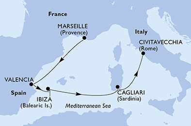 Francie, Španělsko, Itálie z Marseille na lodi MSC Musica