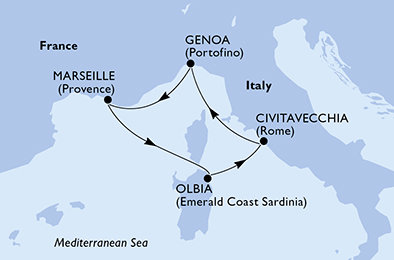 Itálie, Francie z Civitavecchia na lodi MSC Sinfonia