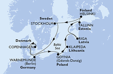 Švédsko, Dánsko, Německo, Polsko, Litva, Lotyšsko, Estonsko, Finsko ze Stockholmu na lodi MSC Magnifica