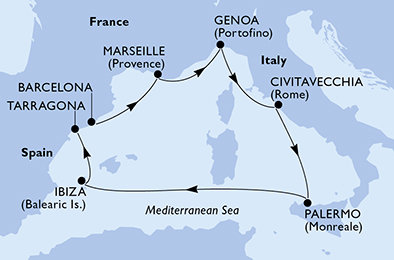Španělsko, Francie, Itálie z Barcelony na lodi MSC Seaview