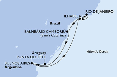 Brazílie, Uruguay, Argentina z Rio de Janeira na lodi MSC Splendida