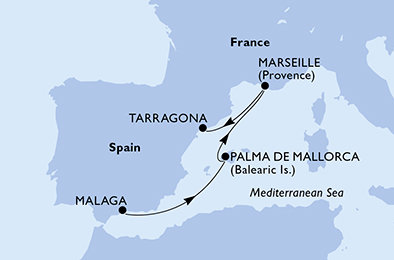 Španělsko, Francie z Málagy na lodi MSC Meraviglia