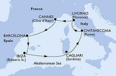 Španělsko, Itálie, Francie z Barcelony na lodi MSC Fantasia