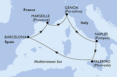 Itálie, Španělsko, Francie z Janova na lodi MSC Seashore