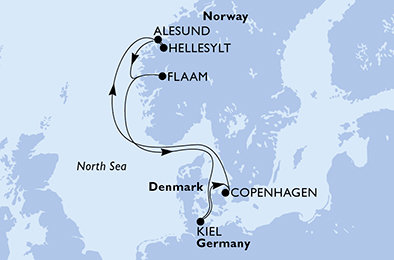Denmark, Norway, Germany from Copenhagen na lodi MSC Euribia