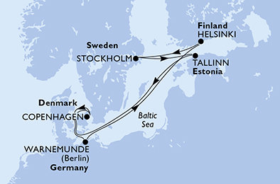Německo, Finsko, Švédsko, Estonsko, Dánsko z Warnemünde na lodi MSC Splendida