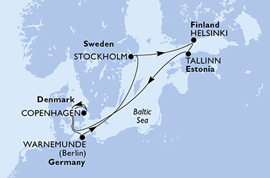 Německo, Švédsko, Finsko, Estonsko, Dánsko z Warnemünde na lodi MSC Splendida