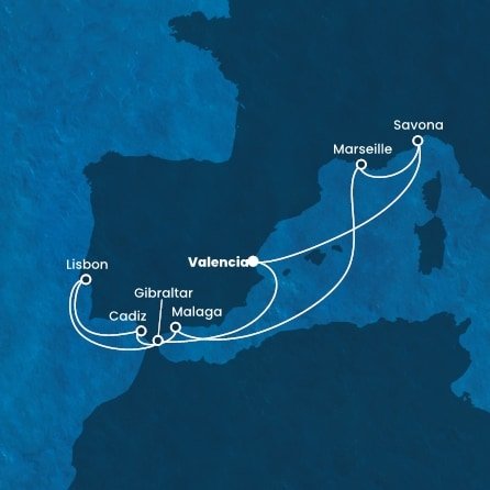 Španělsko, Itálie, Francie, Portugalsko, Velká Británie z Valencie na lodi Costa Favolosa