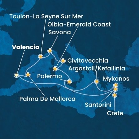 Španělsko, Řecko, Itálie, Francie z Valencie na lodi Costa Pacifica