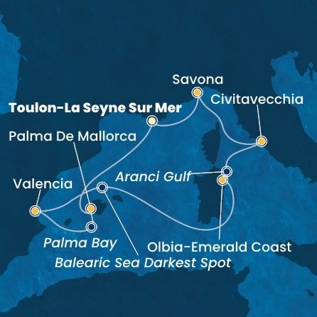 Francie, Španělsko, Itálie z Toulonu na lodi Costa Pacifica