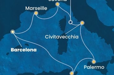 Španělsko, Tunisko, Itálie, Francie z Barcelony na lodi Costa Pacifica