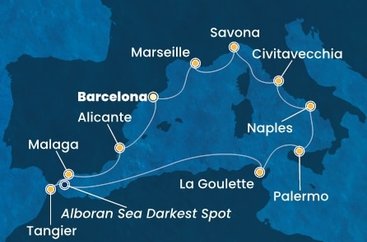 Španělsko, Maroko, , Tunisko, Itálie, Francie z Barcelony na lodi Costa Toscana
