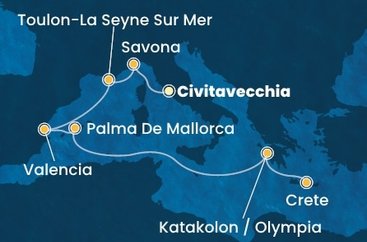 Itálie, Francie, Španělsko, Řecko z Civitavecchia na lodi Costa Pacifica