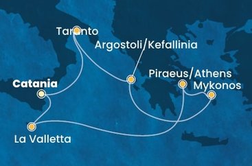 Itálie, Kefalonie, Řecko, Malta z Katánie na lodi Costa Fascinosa