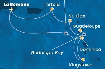 Dominikánská republika, Dominika, Svatý Vincenc a Grenadiny, Guadeloupe, Zámořský departement Francie, Svatý Kryštof a Nevis, Britské Panenské ostrovy z La Romany na lodi Costa Pacifica