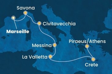 Francie, Itálie, Malta, Kréta, Řecko z Marseille na lodi Costa Fortuna