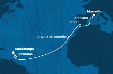 Francie, Španělsko, Barbados, Guadeloupe z Marseille na lodi Costa Fascinosa