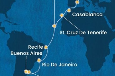 Uruguay, Argentina, Brazílie, Kapverdy, Španělsko, Maroko z Montevidea na lodi Costa Favolosa