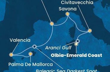 Sardinie, Itálie, Francie, Španělsko, Mallorca z Olbie na lodi Costa Pacifica