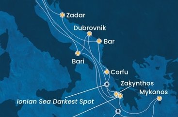 Itálie, Řecko, Kréta, Chorvatsko, Černá Hora z Marghery na lodi Costa Deliziosa
