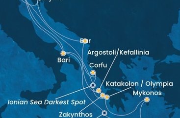 Itálie, Řecko, Černá Hora, Chorvatsko z Marghery na lodi Costa Deliziosa