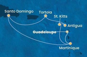 Guadeloupe, Martinik, Svatý Kryštof a Nevis, Antigua a Barbuda, Britské Panenské ostrovy, Dominikánská republika z Pointe-à-Pitre na lodi Costa Favolosa
