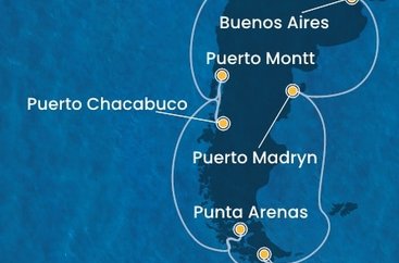 Chile, Argentina ze San Antonio na lodi Costa Serena