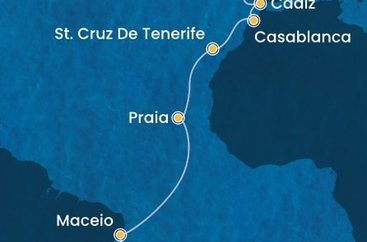 Brazílie, Kapverdy, Španělsko, Maroko, Portugalsko ze Salvadoru na lodi Costa Diadema