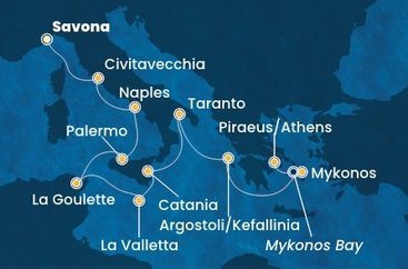 Itálie, Tunisko, Malta, Řecko ze Savony na lodi Costa Fascinosa