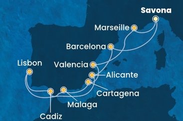 Itálie, Francie, Španělsko, Portugalsko ze Savony na lodi Costa Favolosa
