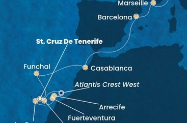 Španělsko, Portugalsko, Maroko, Francie, Itálie z Tenerife na lodi Costa Fortuna